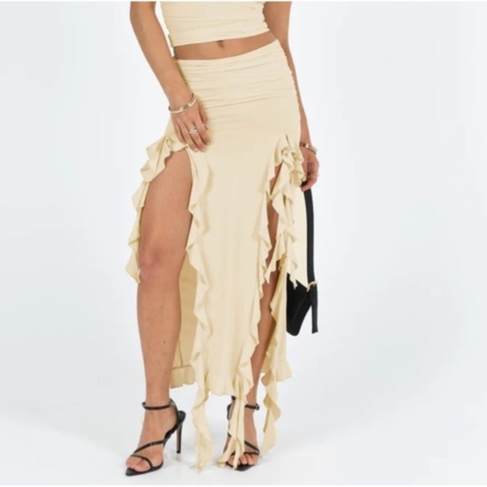 New Lioness Rendezvous Maxi Skirt Canary Yellow Ruched Ruffle Women Size Large
